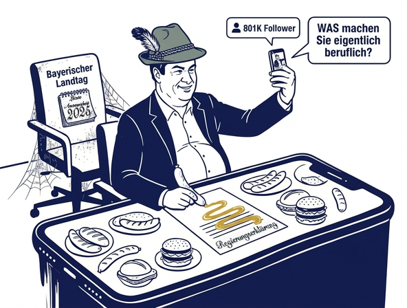 Söder am Smartphone-Schreibtisch — Regierungserklärung mit Senf
